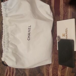 CHANEL Firm Duo Black Card Holder with Mirror And Chanel  Tote Fits Alot Makeup